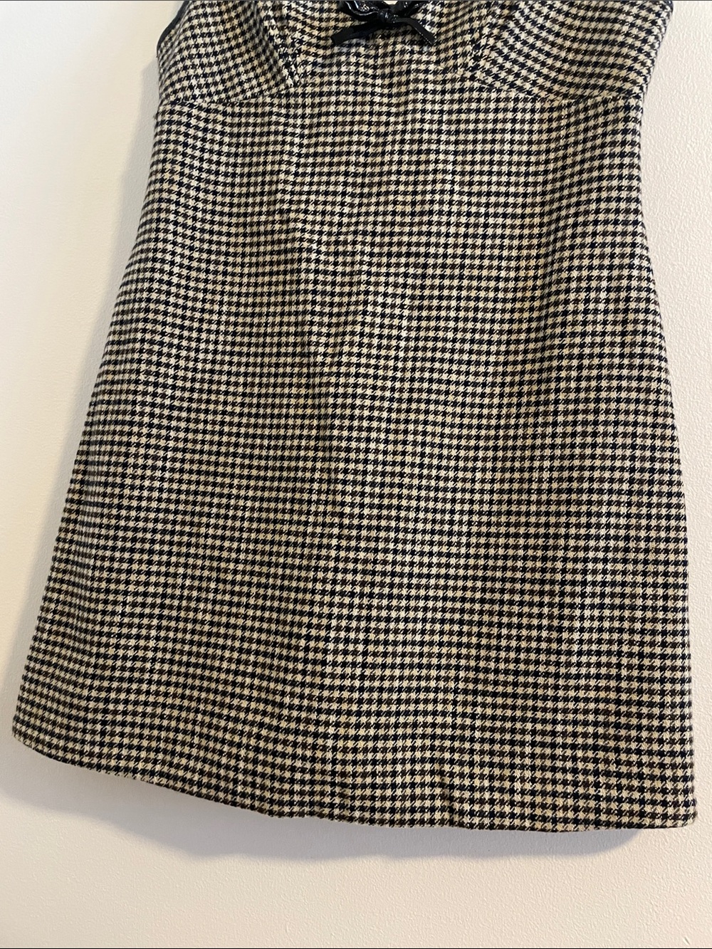 Alexa Chung Edwige Houndstooth Tweed Mini Dress Women’s Size 10 Patent Trim Bow - Picture 8 of 13